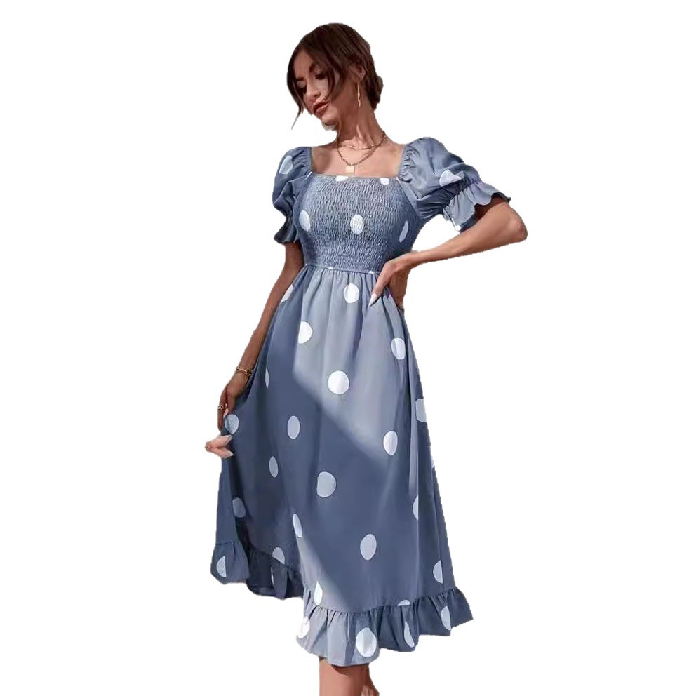 Polka Dot Sweet Ruffle Short Sleeve Slim Fit Dress