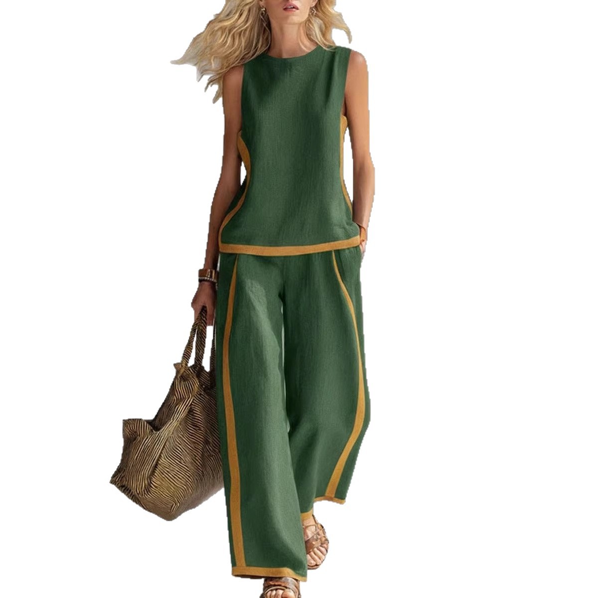 Women's Sleeveless Colorblock Wide-Leg Two-Piece Set