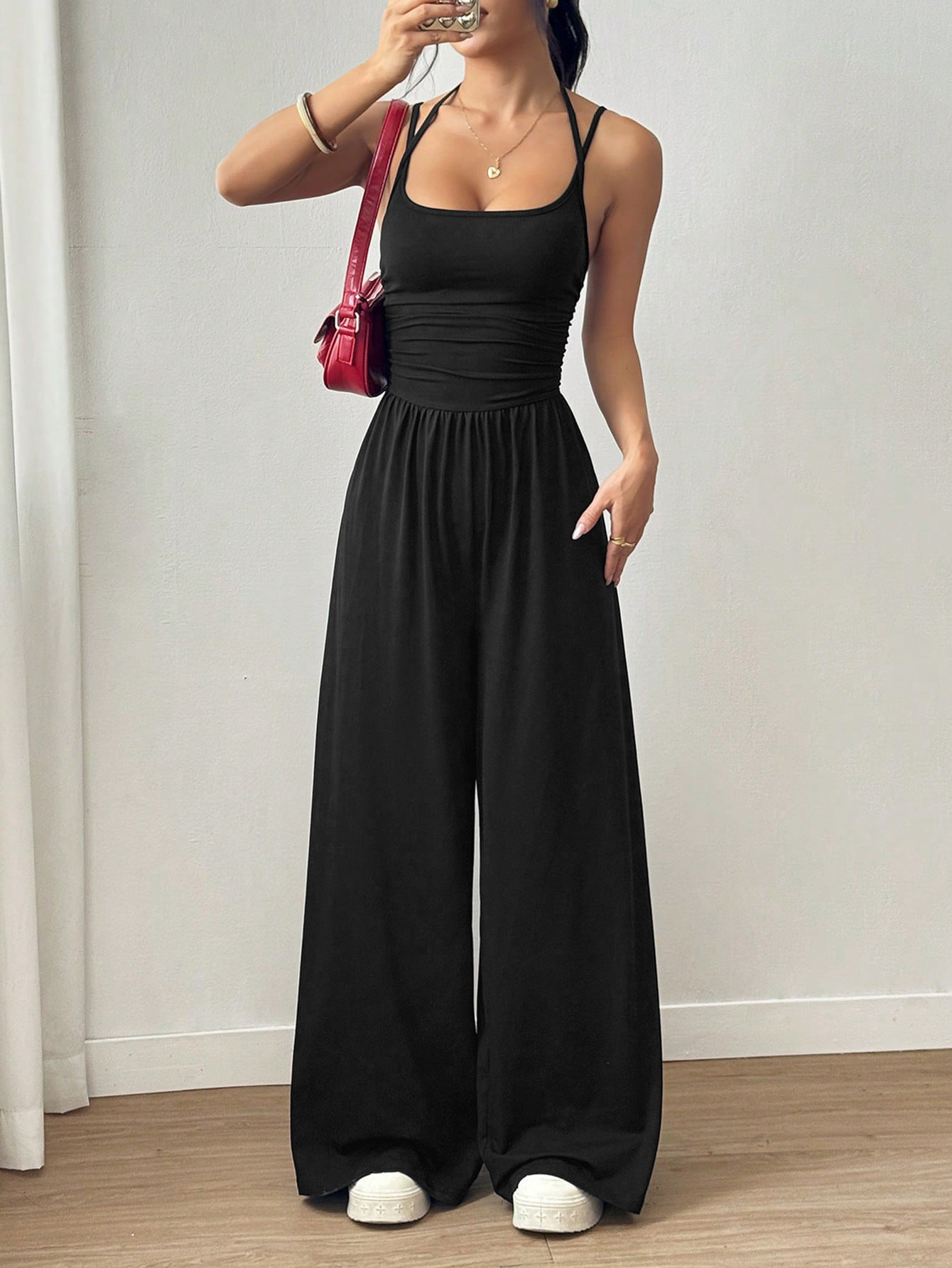 Women's Sleeveless Cami Jumpsuit Wide-Leg Loose Fit Backless
