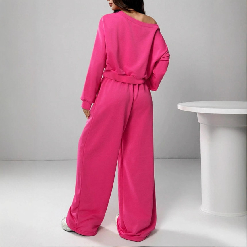 Women's Slim Fit Long Sleeve Top and Pants Set Solid Color Knit