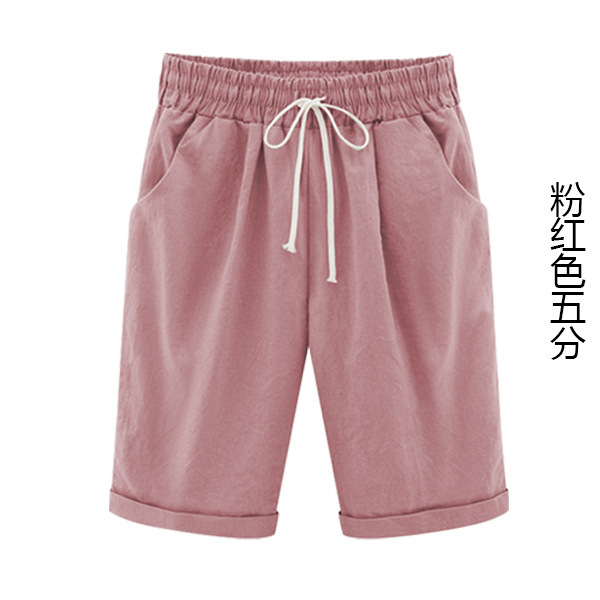 Women's Summer Loose-Fit Capri Pants Cotton Blend High Waist Plus Size
