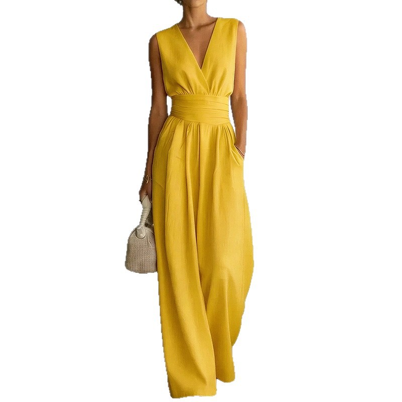 Elegant V-Neck High-Waist Wide-Leg Jumpsuit