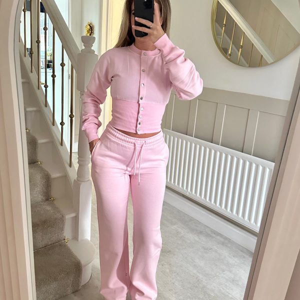 Women's Solid Button-Front Cardigan and Straight-Leg Pants Set
