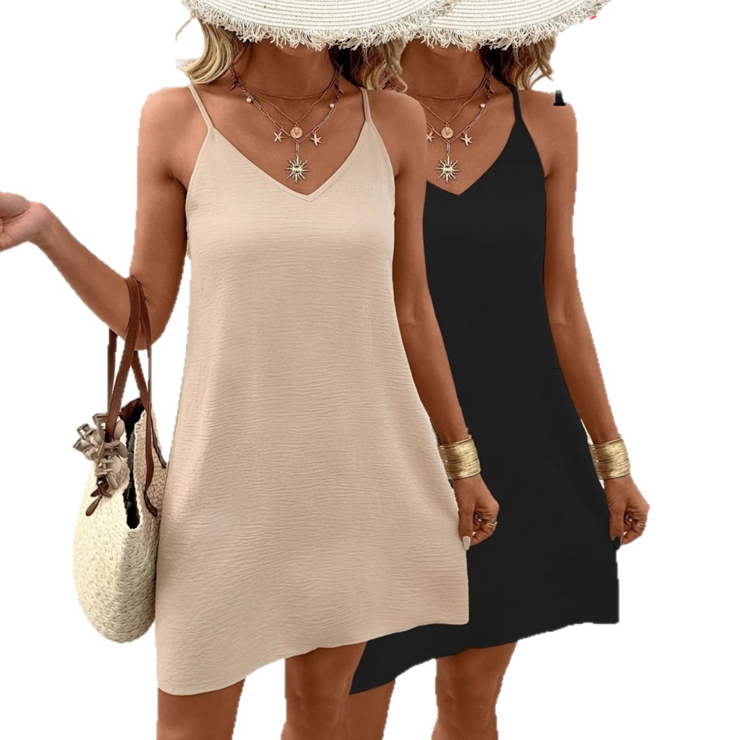 Women's Sleeveless Cami Dress Two-Piece Set Solid A-Line Midi