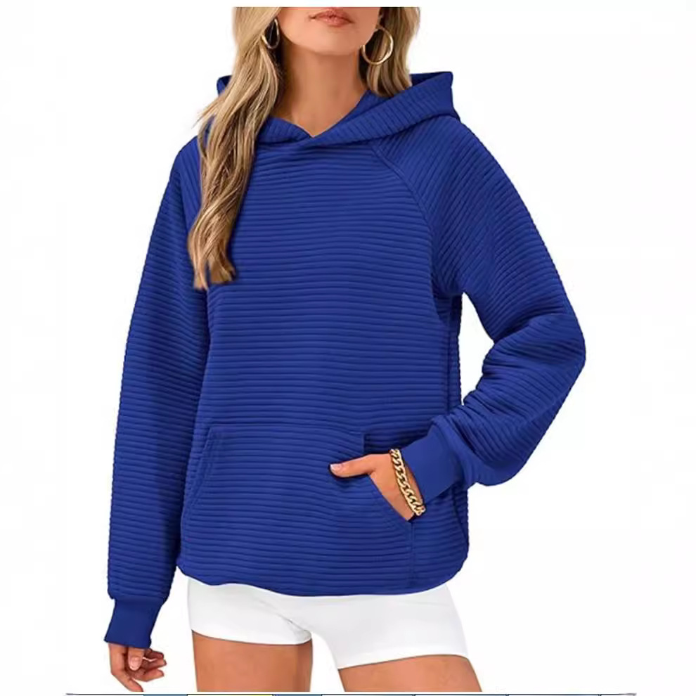 Striped Hooded Pullover Sweatshirt with Big Pocket