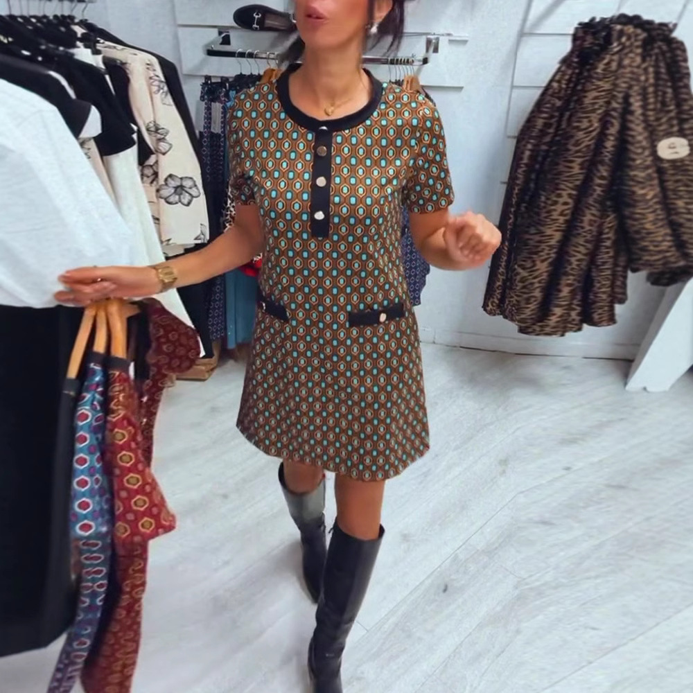 Women's Polka Dot Print Short Sleeve Round Neck Dress
