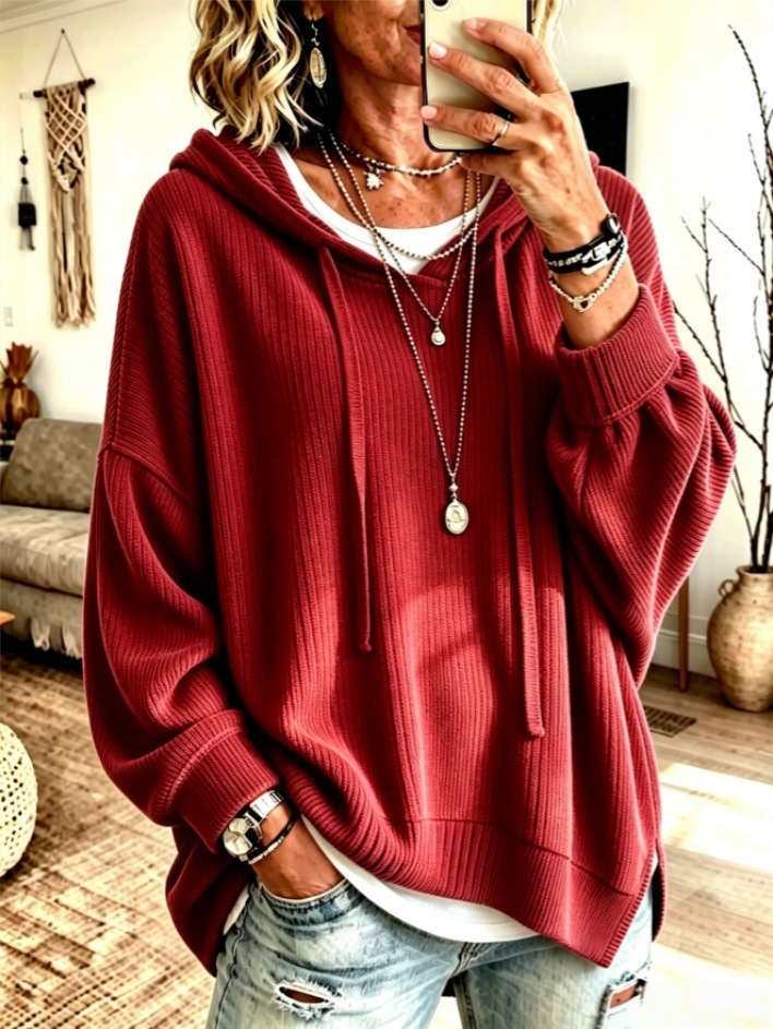 2026 Women's Knit Hooded Drawstring Sweatshirt Jacket Casual Loose Fit for Europe & America Cross-border Amazon Independent Site
