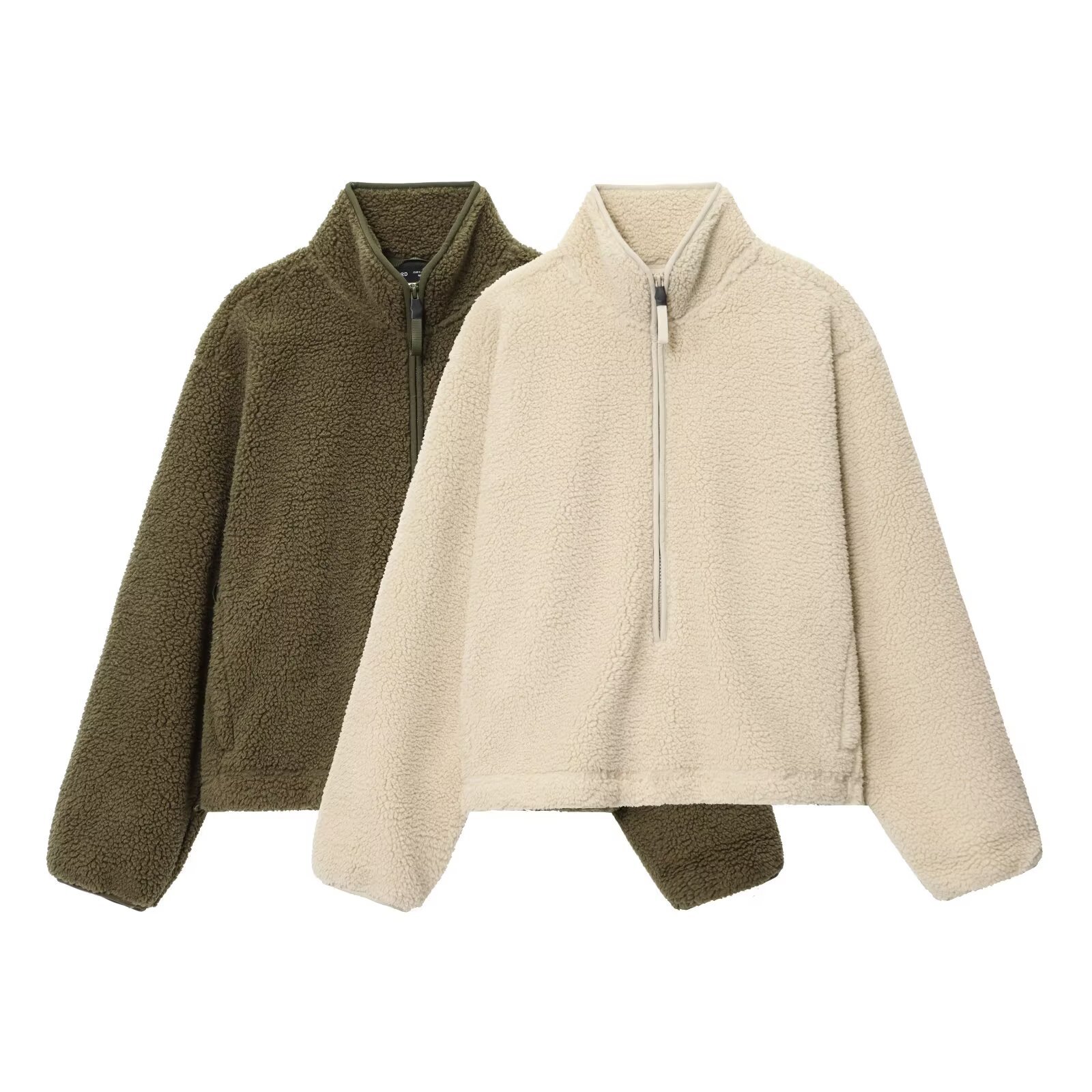 Women's Loose Solid Half-Zip Teddy Fleece Pullover