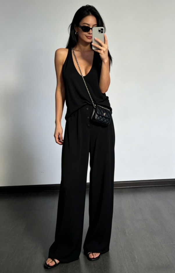 Women's Sleeveless Top and Straight-Leg Pants Two-Piece Set Solid Color