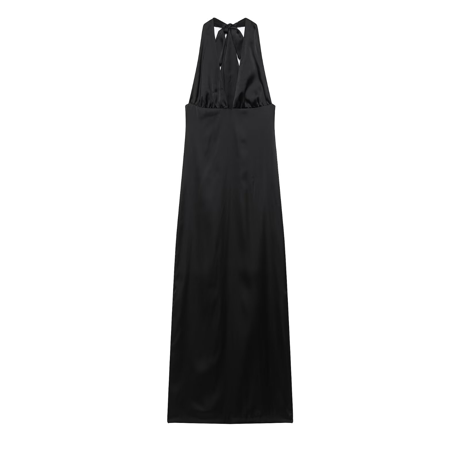 Women's Halter Neck Midi Dress with Bow, High Waist A-Line, Polyester