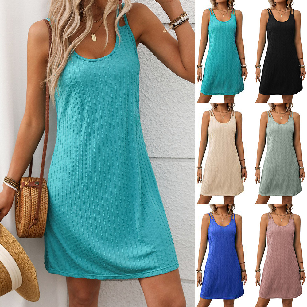 Solid Color Round Neck Sleeveless Loose A-Line Cami Dress