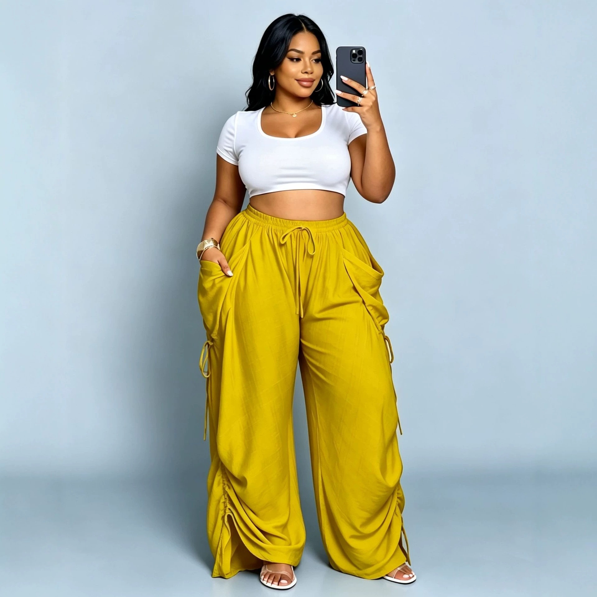 Women's High-Waist Harem Pants Cotton-Linen Drawstring Pockets Plus Size