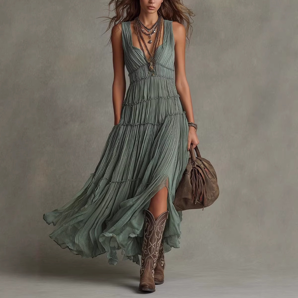 Women's Sleeveless Pleated A-Line Dress