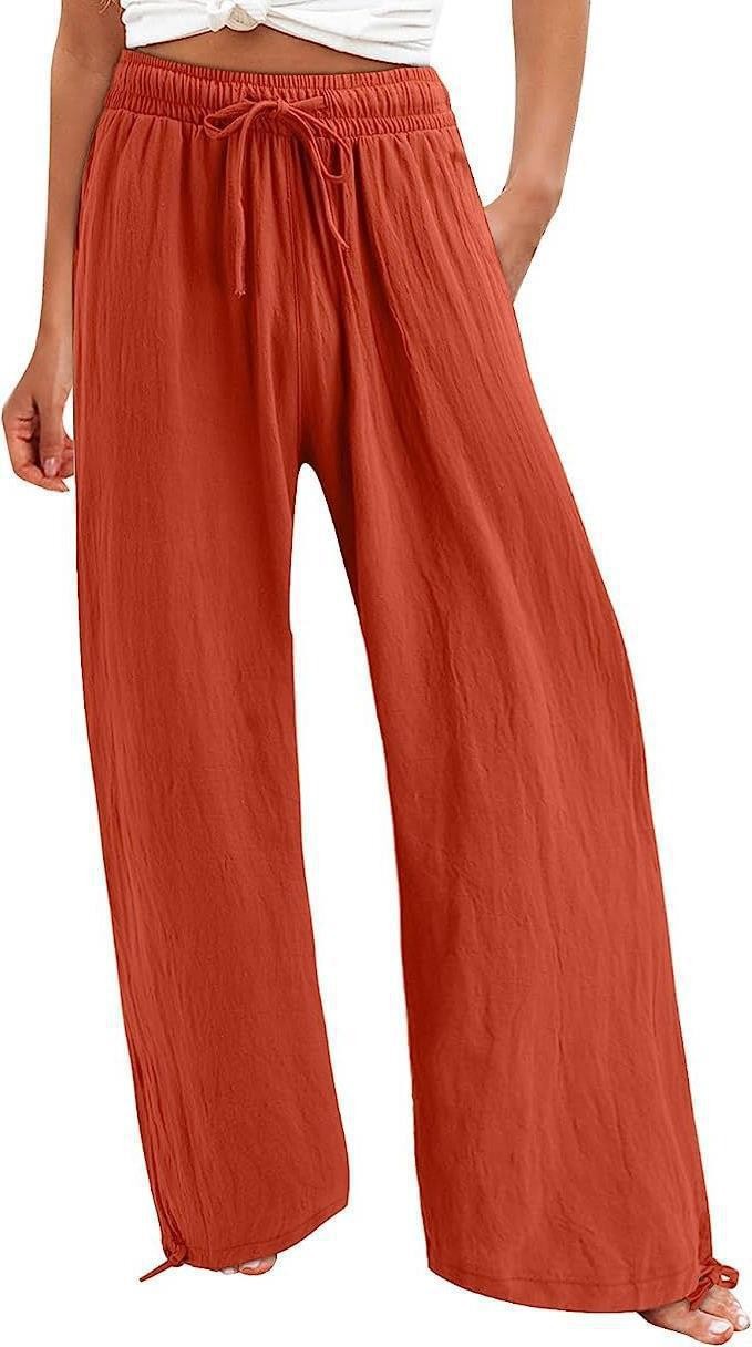 Women's High-Waist Wide-Leg Solid Pants with Elastic Waist