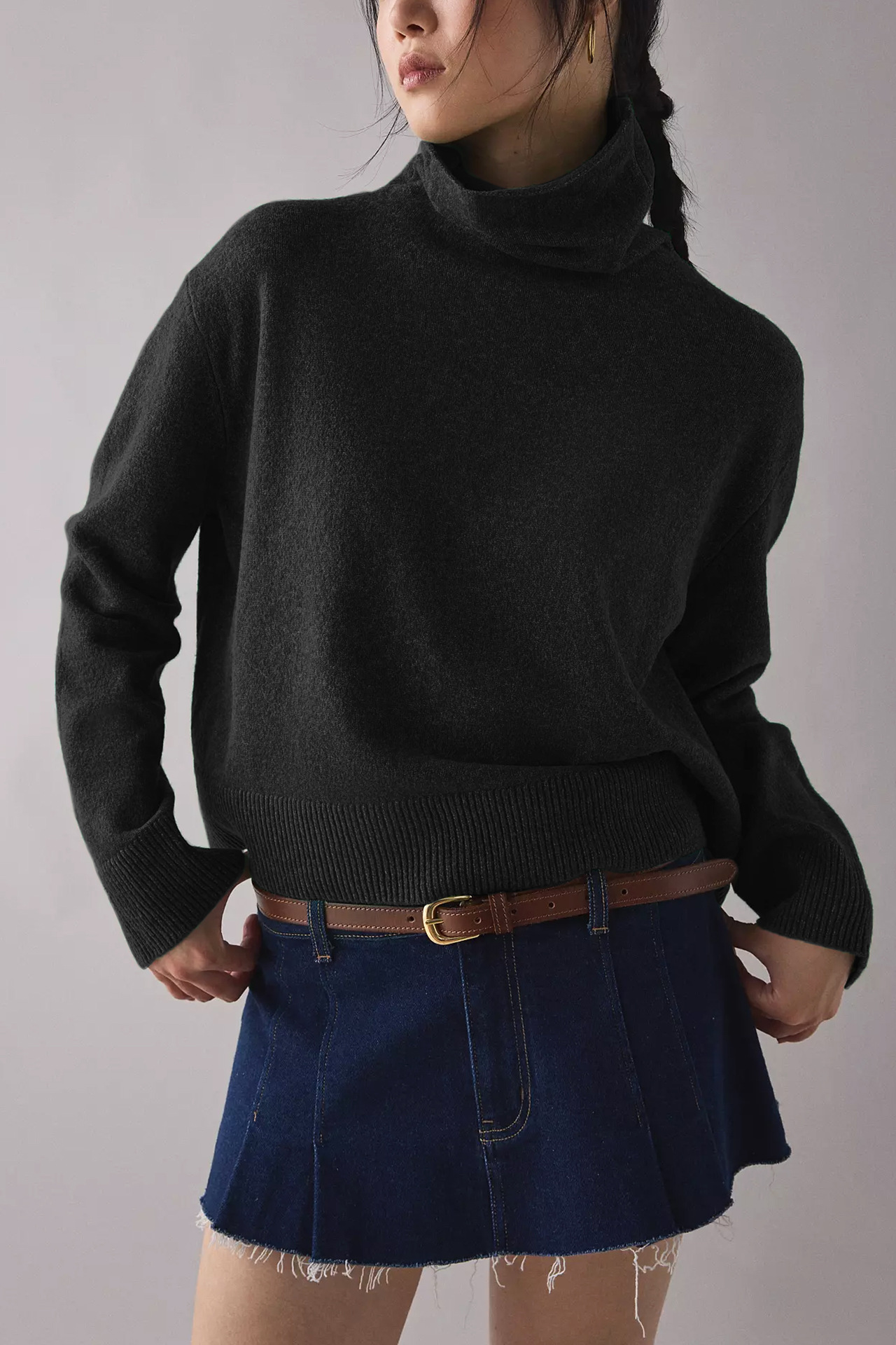 Women's Pullover Knit Turtleneck Sweater Solid Color