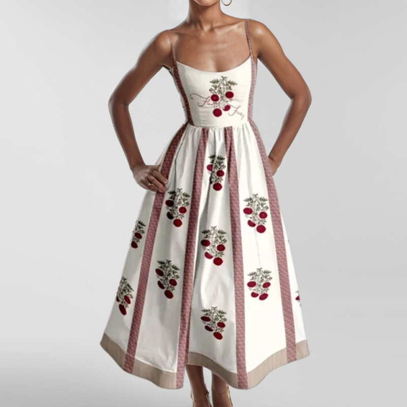 Women's Printed Sleeveless Ruched Waist Long Dress