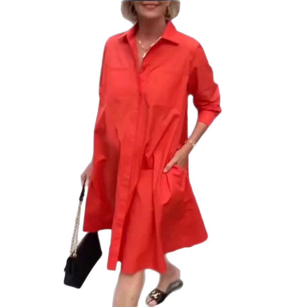 Women's Casual Solid Color Long Sleeve Shirt Dress