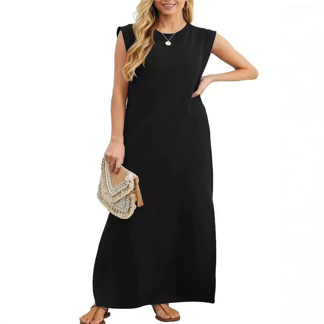 Women's Summer Pullover Plus Size Casual Round Neck A-Line Long Dress