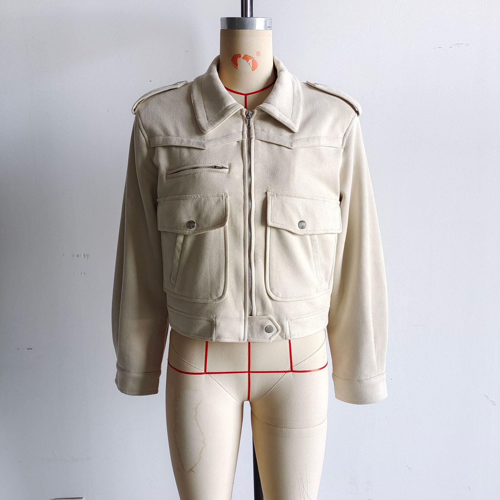 Women's Round Neck Single-Breasted Faux Suede Jacket