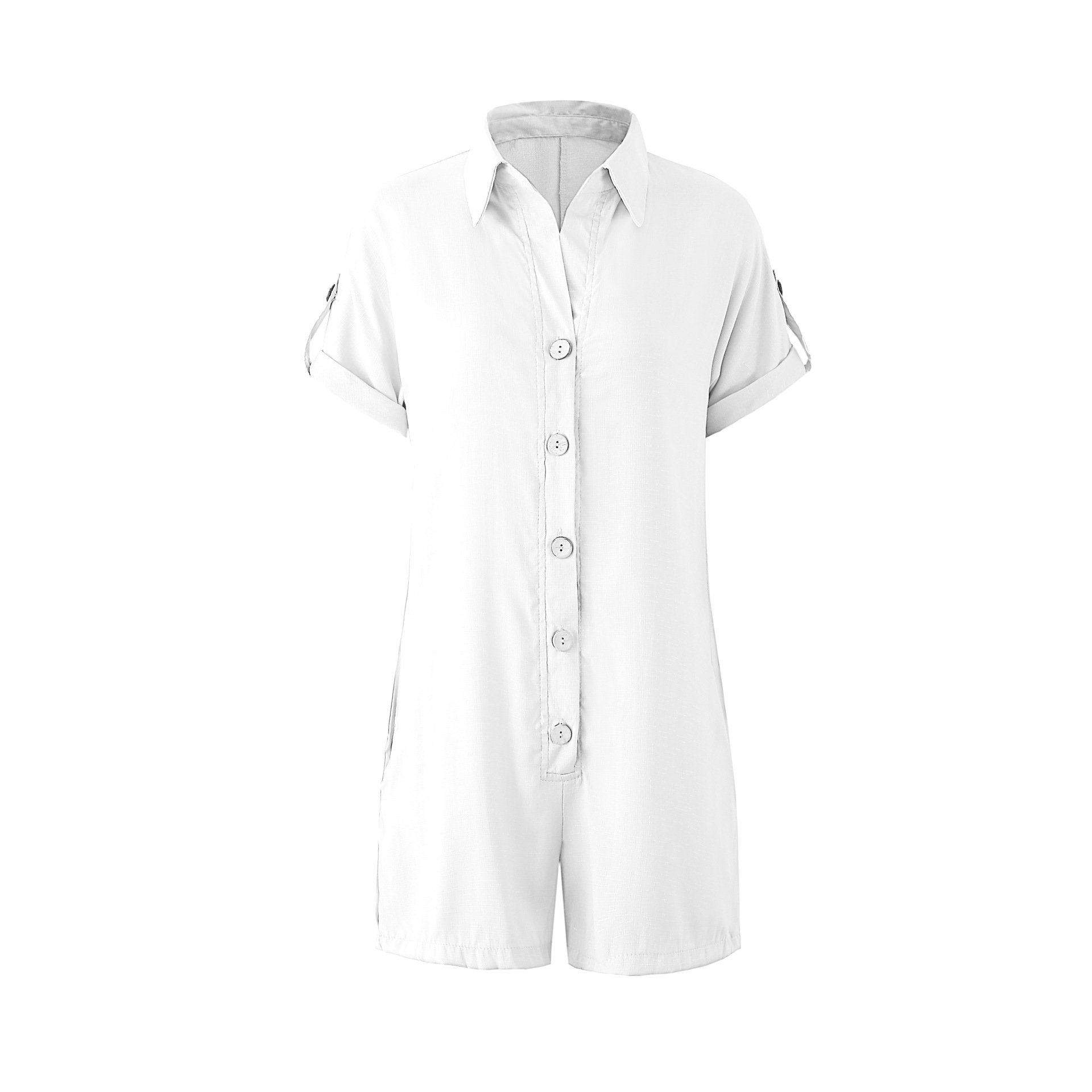 Women's Collared Button Pocket Short Sleeve Romper Shorts