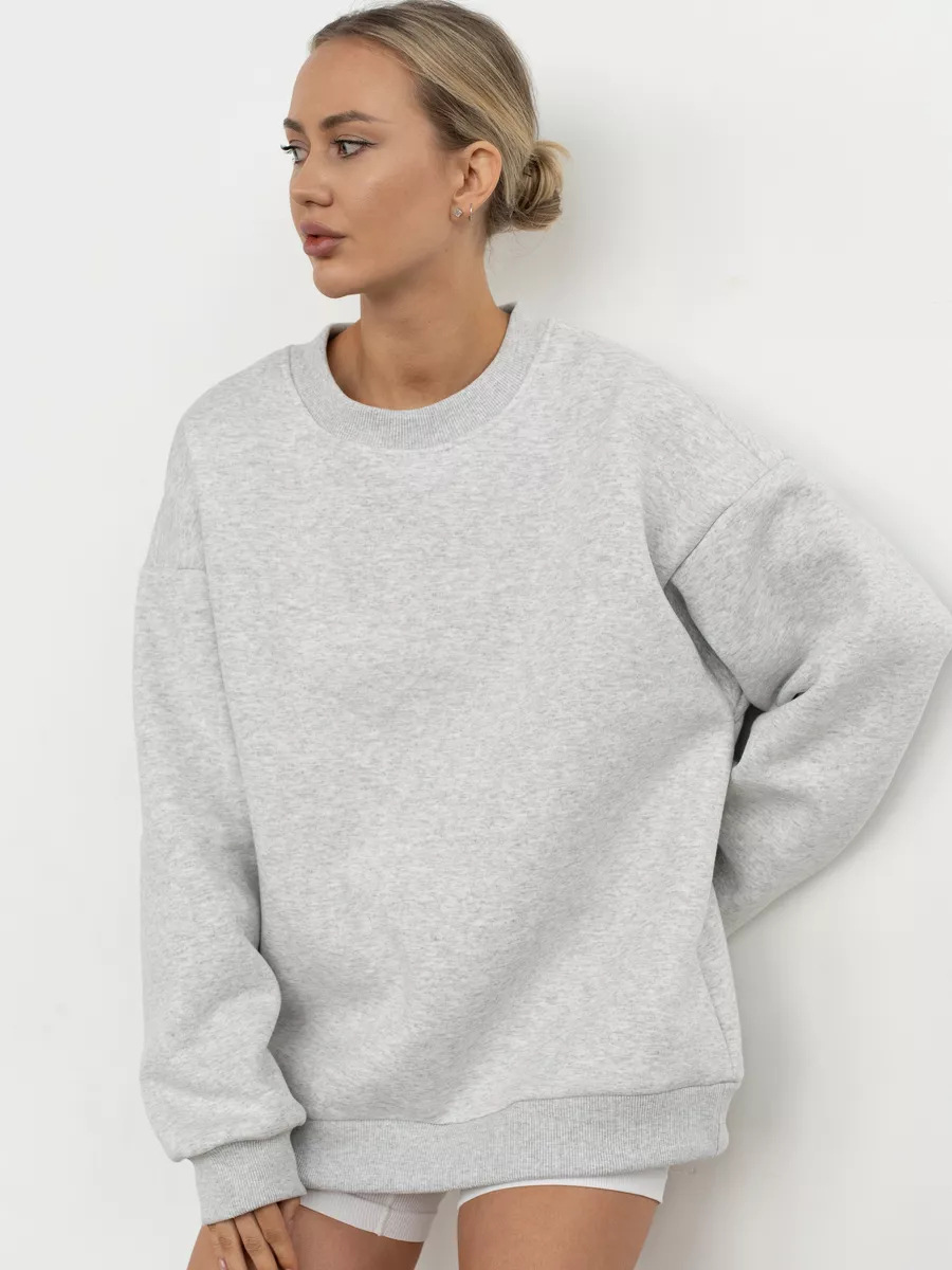 Solid Crewneck Loose Pullover Sweatshirt for Women
