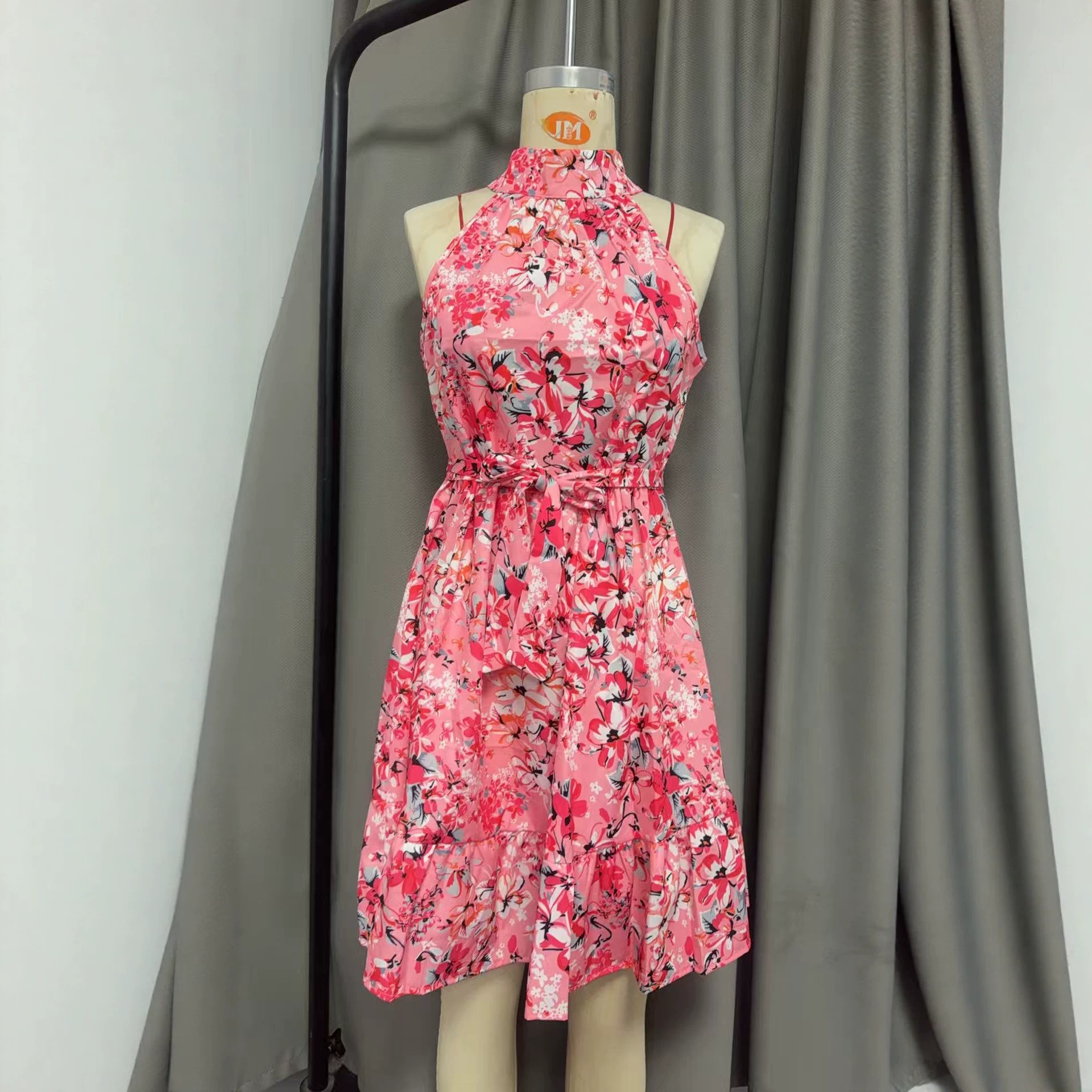 Tie-Neck Ruffle Hem Floral Midi Dress