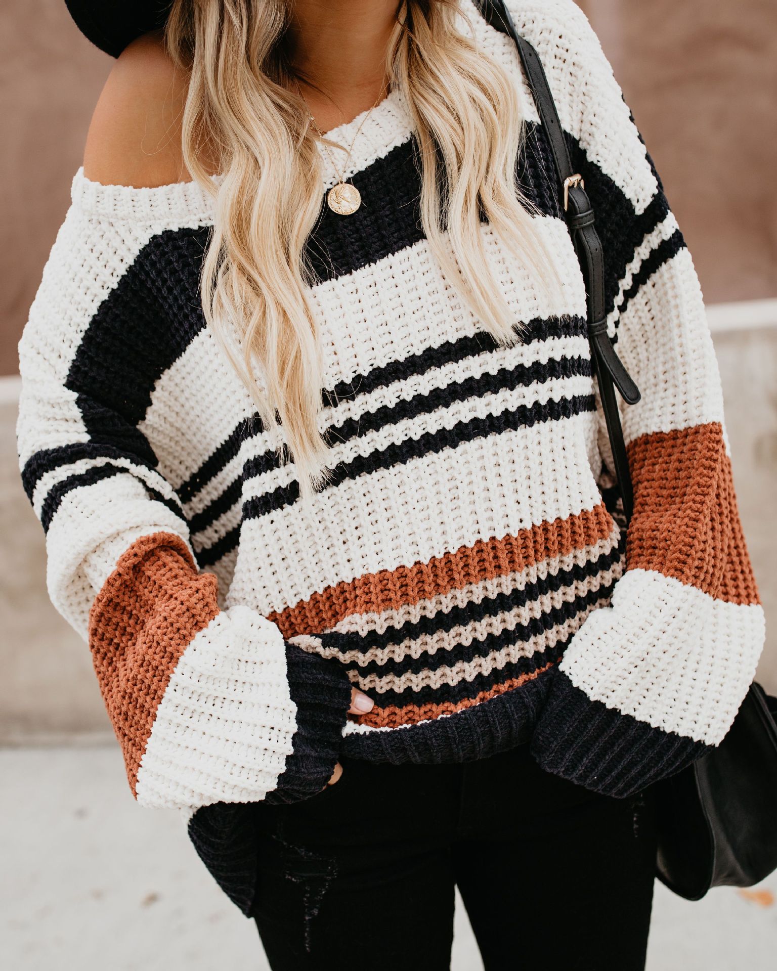 Women's Loose Striped Knit Pullover Sweater