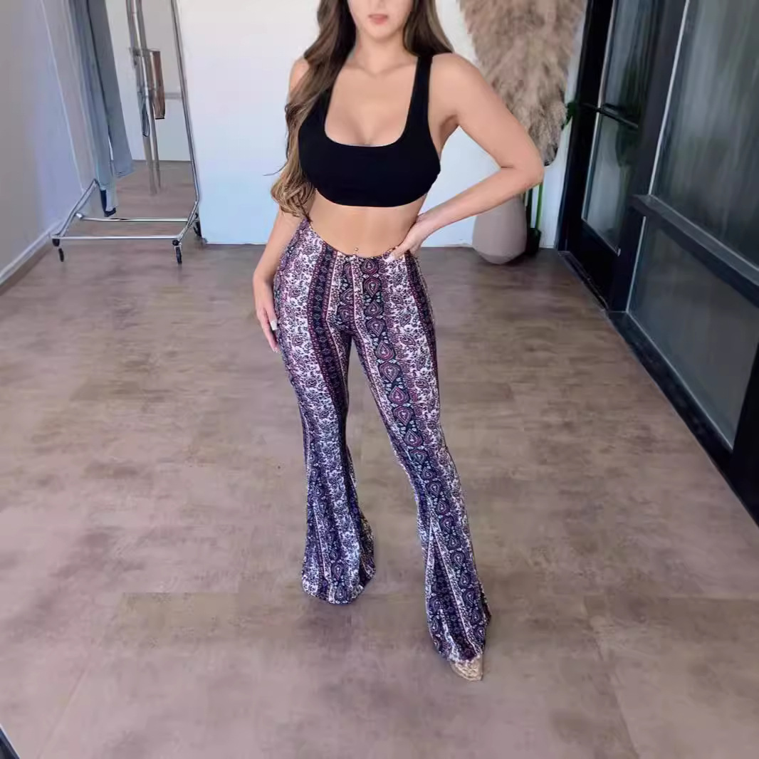 Bohemian Print High-Stretch Skinny Flare Pants