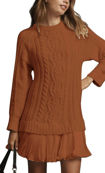Cable-Knit Chiffon Spliced Mini Dress