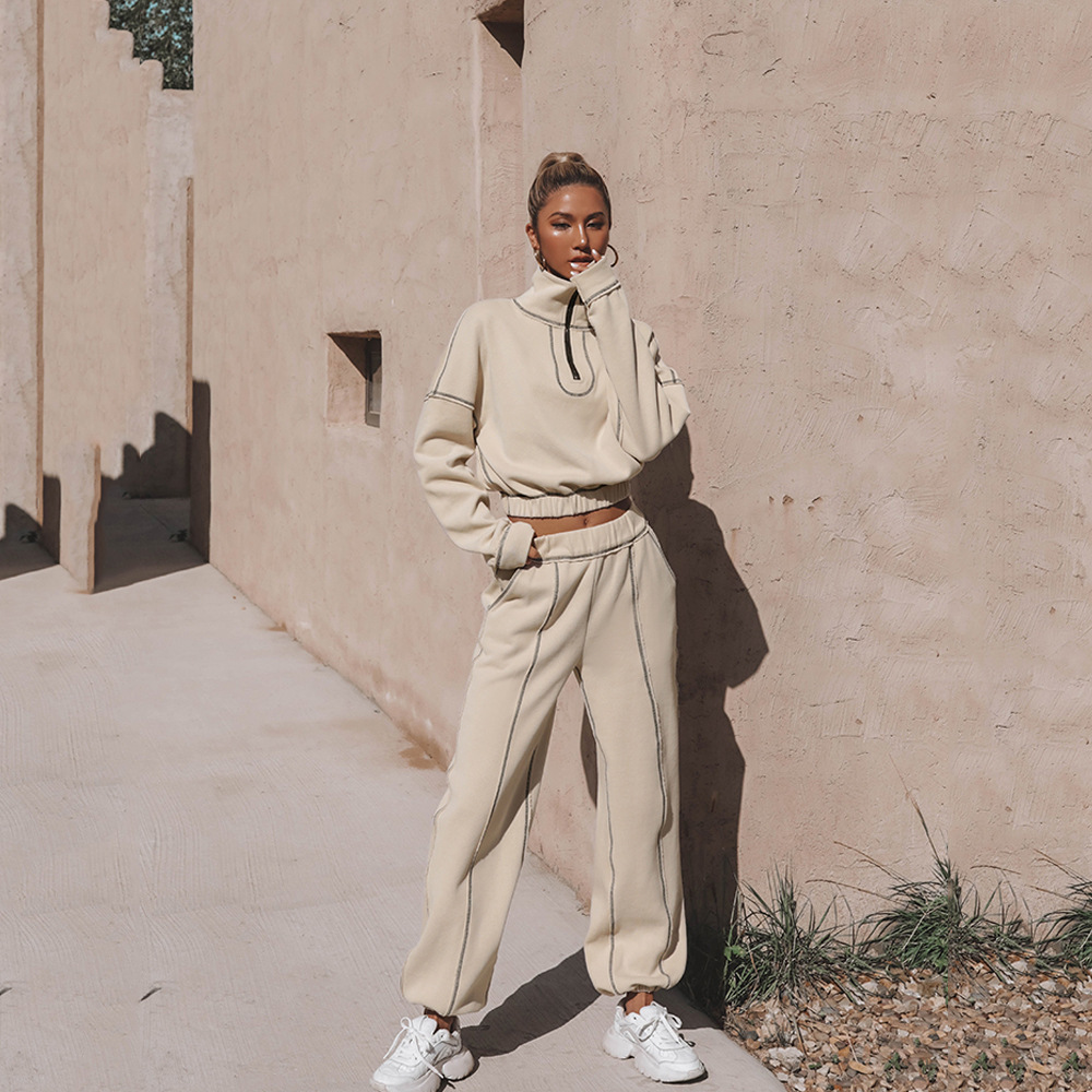 Women's Casual Sportswear Two-Piece Sweatsuit Set Long Sleeve Solid Color