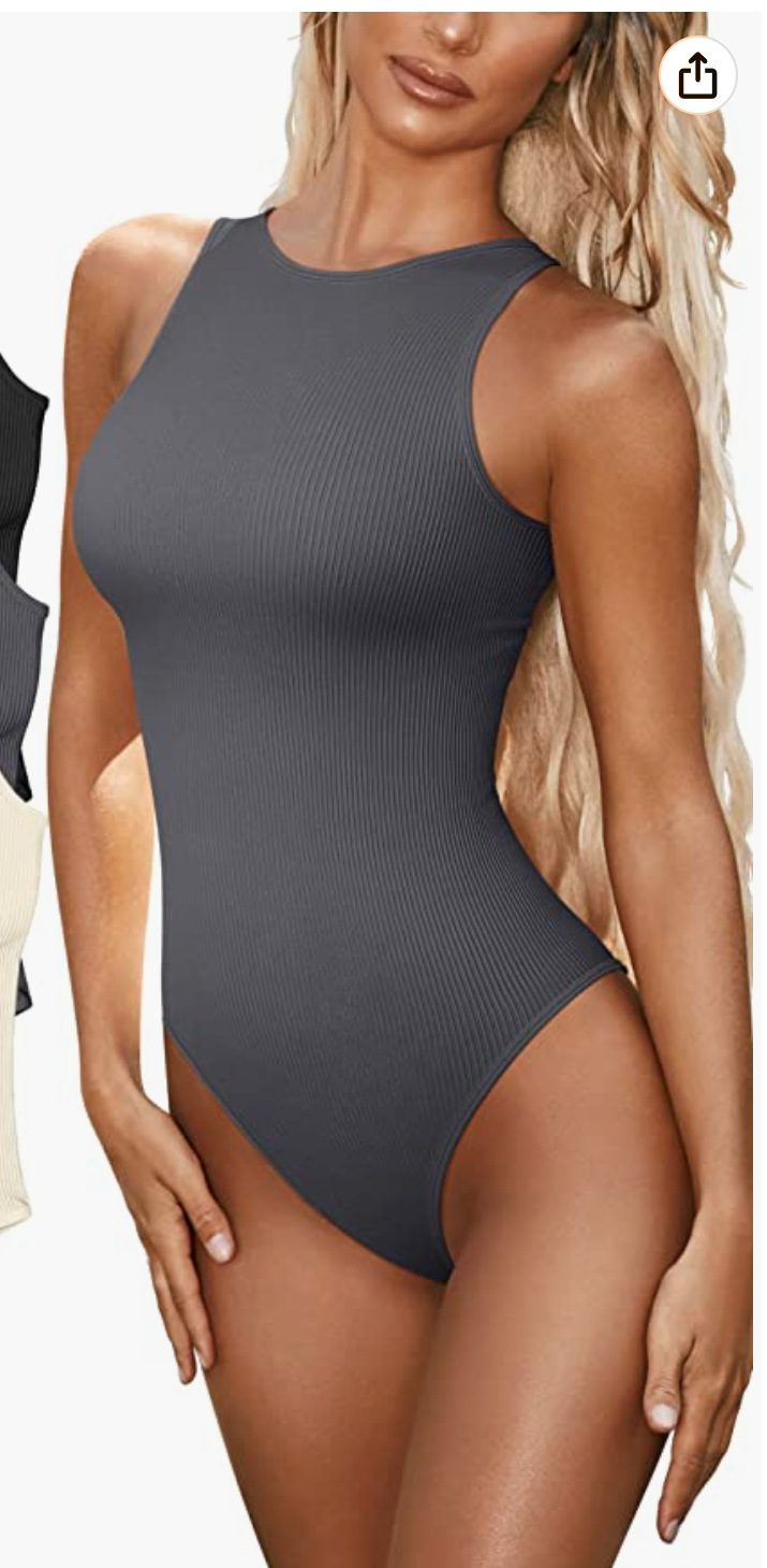 Women's Sleeveless Ribbed Bodysuit One-Piece Swimsuit