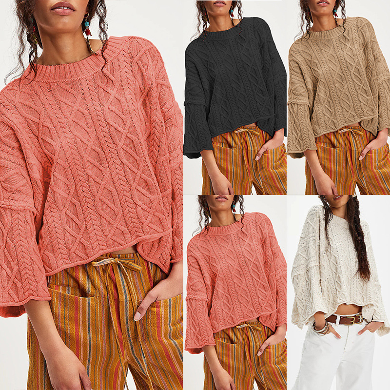 Women's Cropped Crewneck Knit Sweater