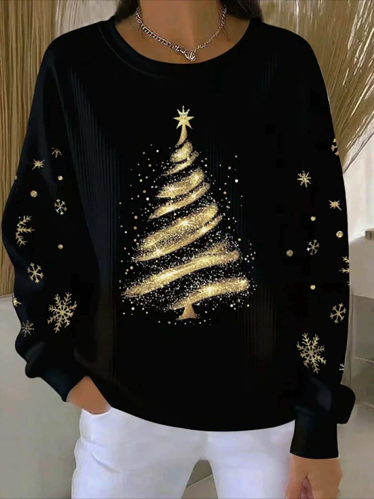 Women's Pumpkin Christmas Tree Bow Print Crewneck Sweatshirt