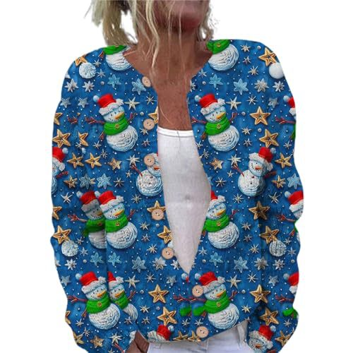 Women's Christmas Reindeer Snowman Print Faux Sweater Cardigan