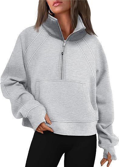 Women's Half-Zip Cropped Stand Collar Fleece-Lined Solid Hoodie