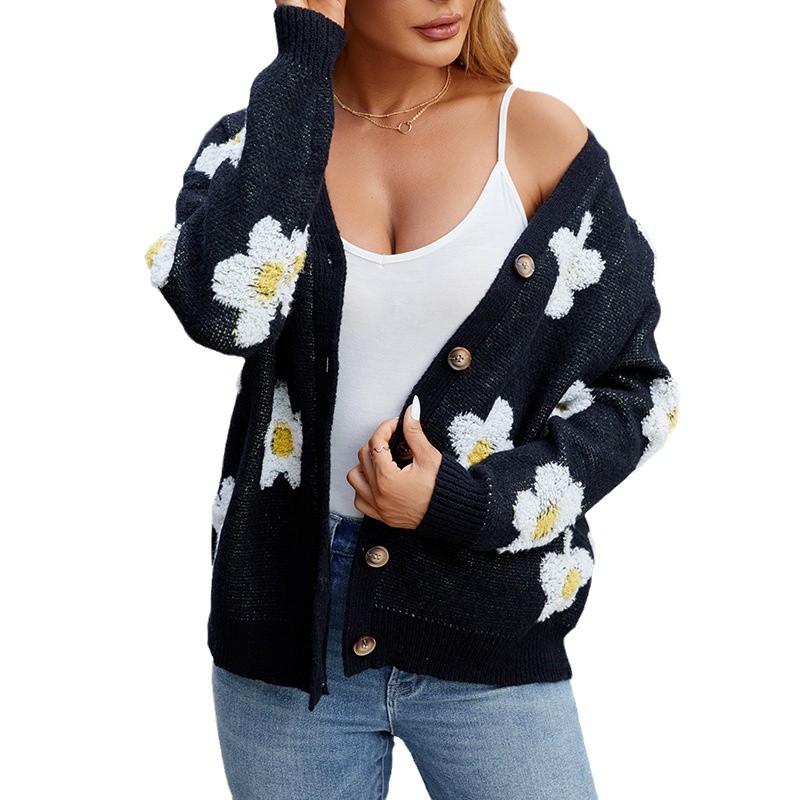 3D Floral V-Neck Knit Cardigan Sweater Coat