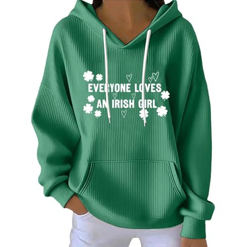Women's Letter Heart Four-Leaf Clover Print Casual Hoodie