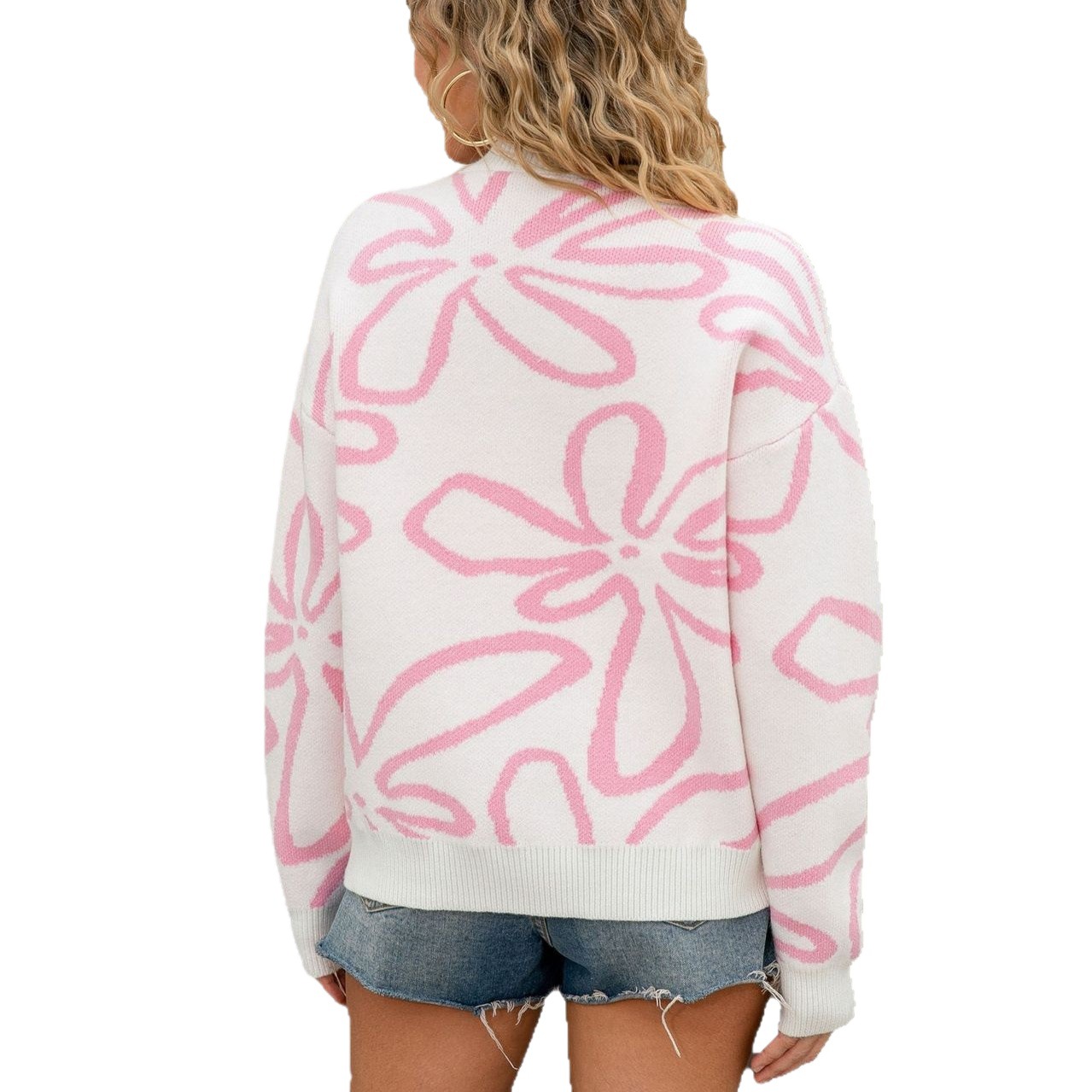 Floral Colorblock Crewneck Knit Sweater