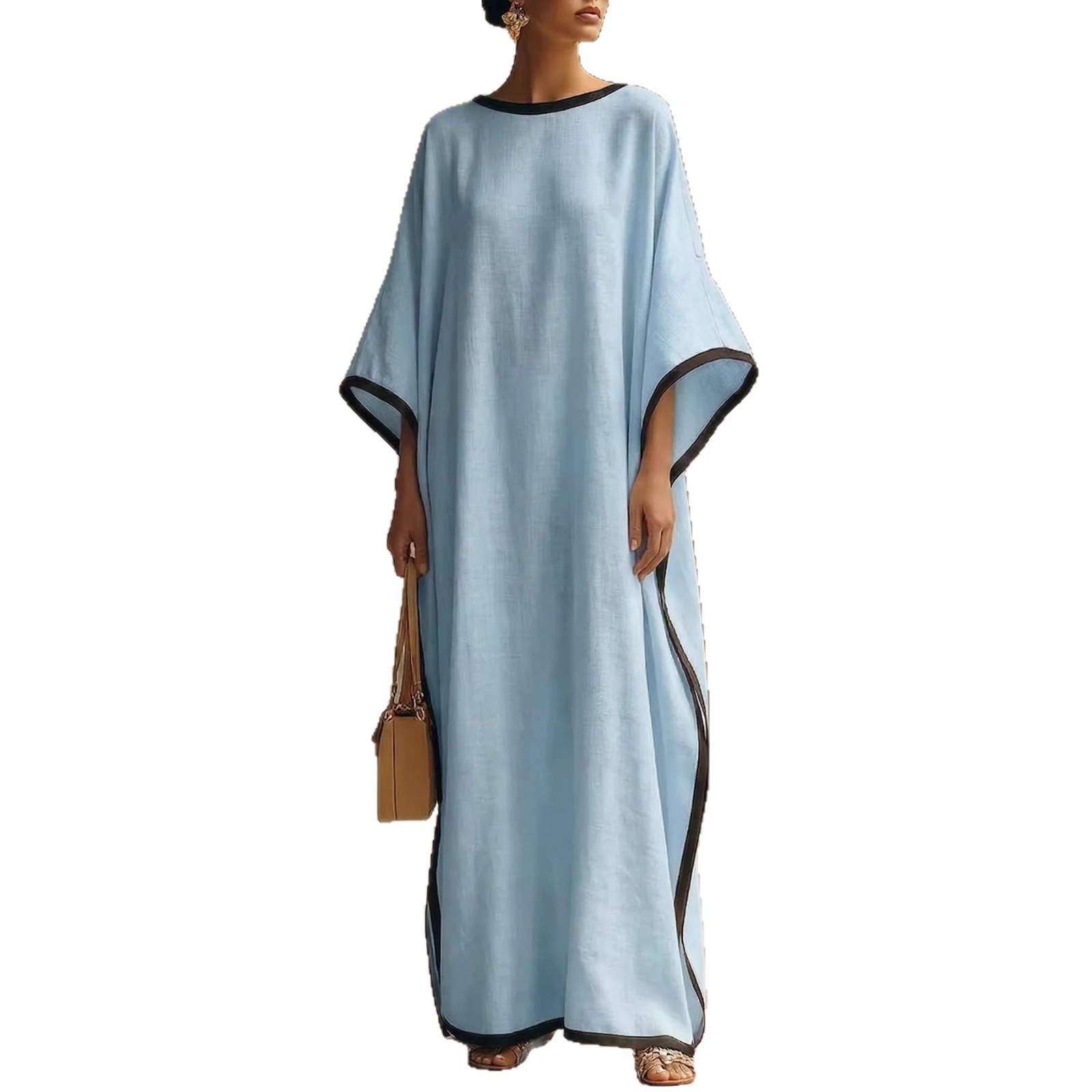 Women's Vintage Round Neck Batwing Sleeve Long Dress