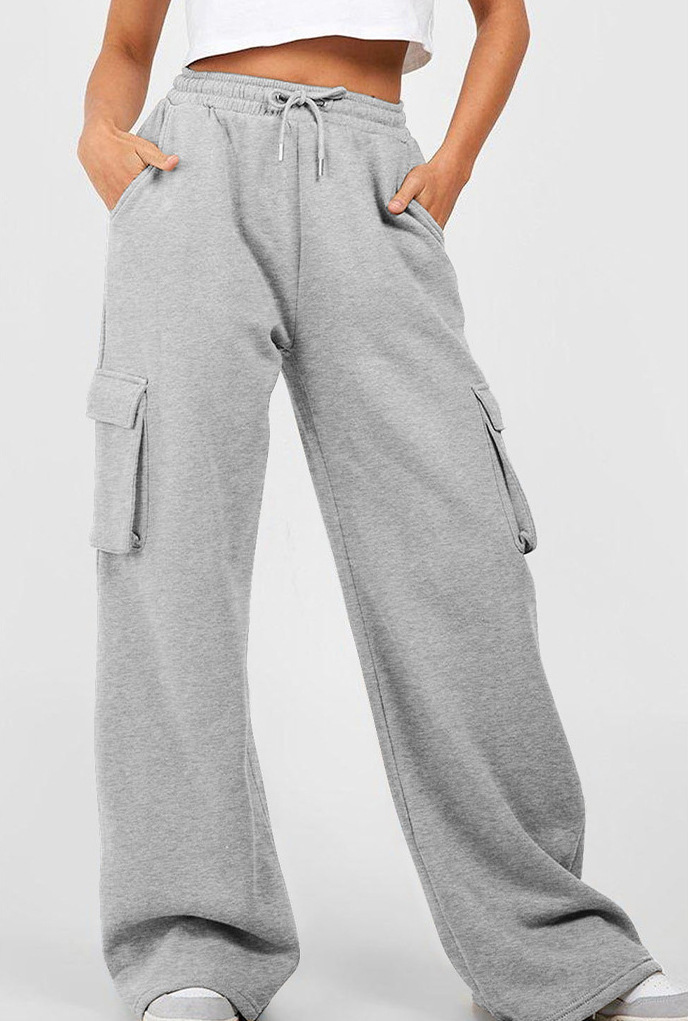 Women's Solid Color Drawstring Cargo Jogger Pants High Waist Loose Fit