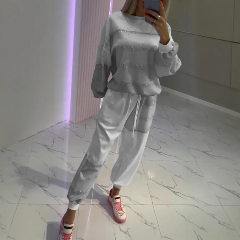 Women's Casual Splatter Stripe Top and Drawstring Pants Two-Piece Set