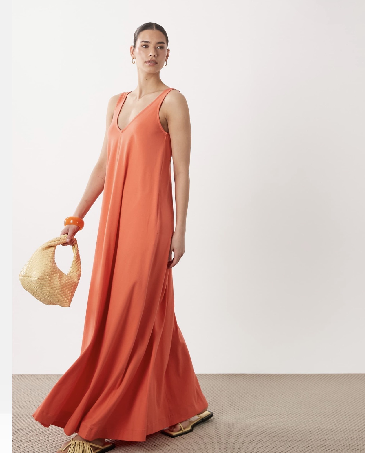 Women's Solid V-Neck Sleeveless Maxi Dress Loose Flowy