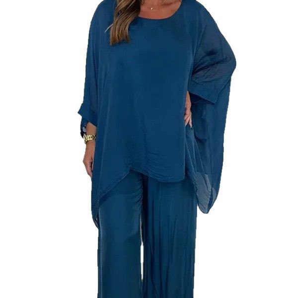 Women's Loose Chiffon Long Sleeve Top & Wide Leg Pants Casual Set