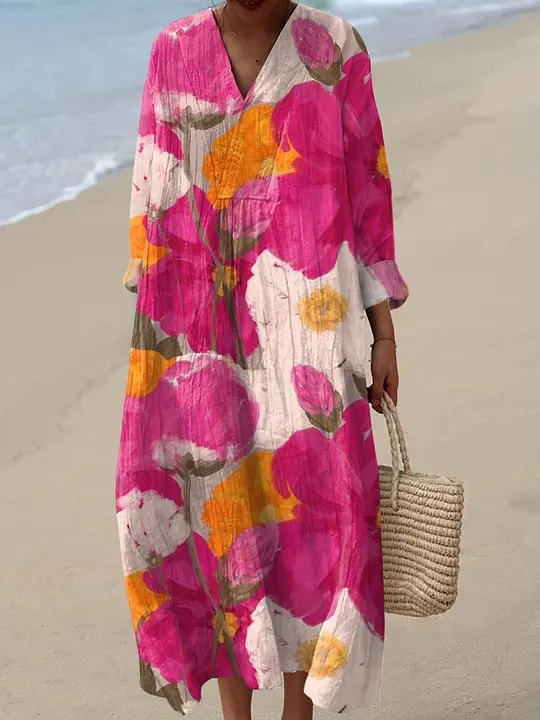 Women's Floral 3D Print Long Sleeve Shirt Dress