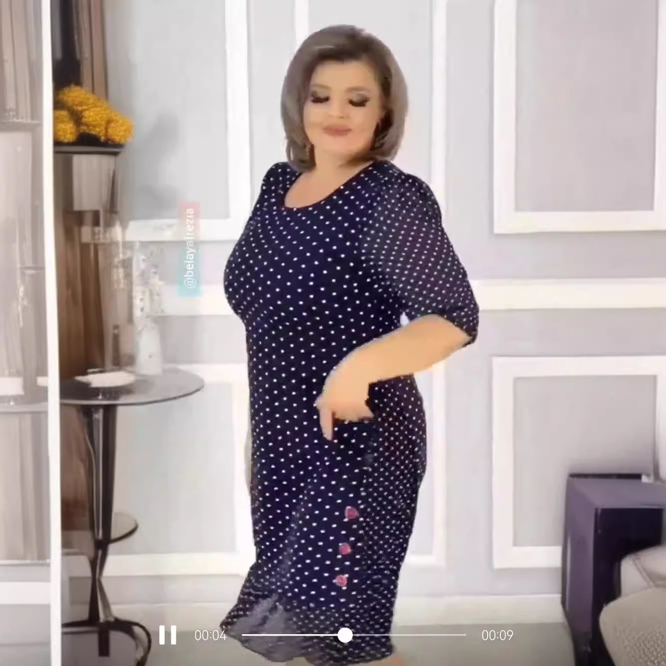 Women's Polka Dot Midi Dress Round Neck Short Sleeve A-Line