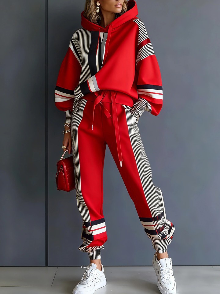 Women's Printed Hooded Long Sleeve Long Pants Casual Set