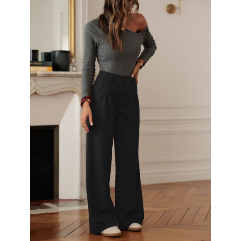 High-Waist Button Wide-Leg Suit Pants for Women