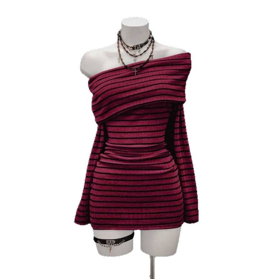 Striped Long-Sleeve Bodycon Mini Dress