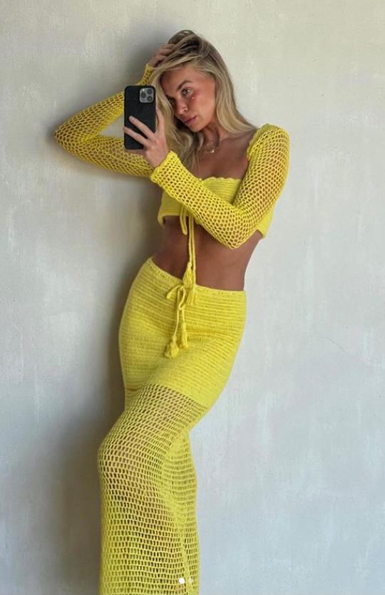 Women's Knit 3-Piece Set: Crop Top, Long-Sleeve Cardigan & Bodycon Midi Skirt