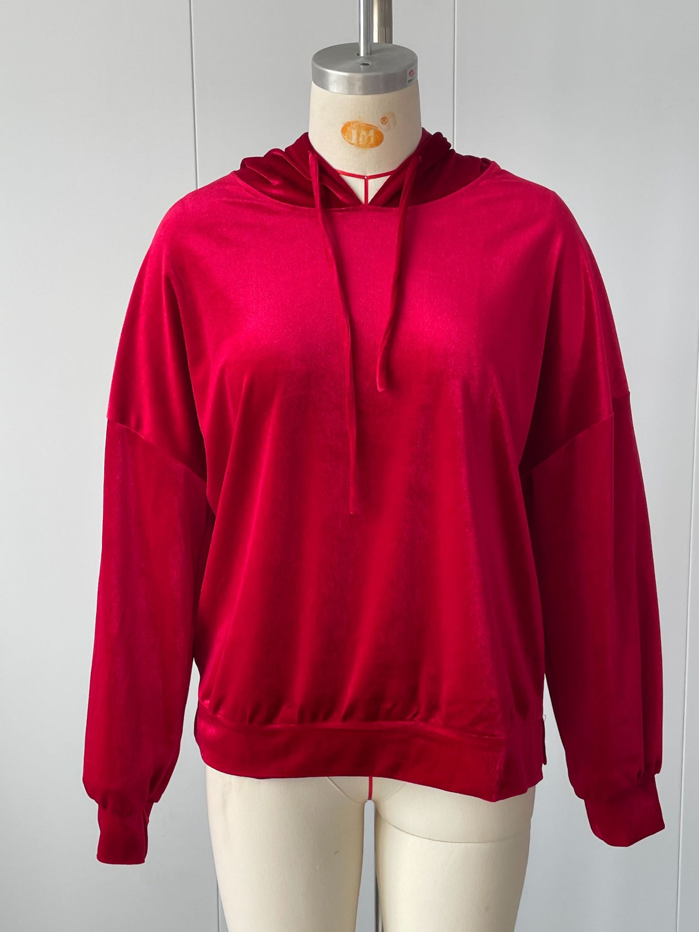 Women's Velvet Hooded Sweatshirt Loose Long Sleeve Pullover with Drawstring